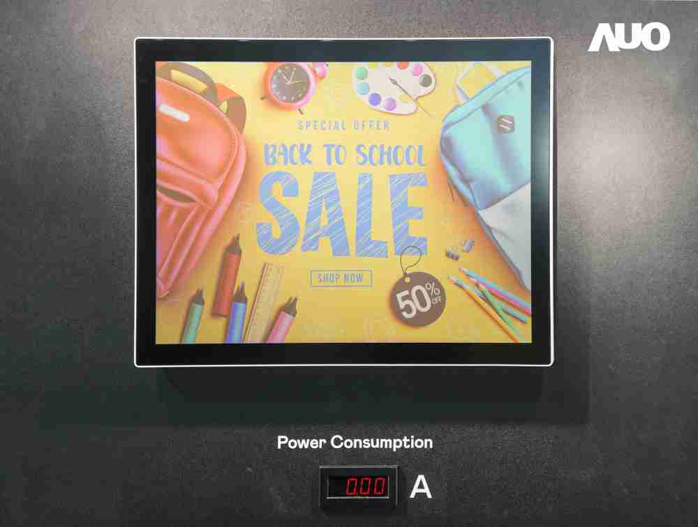 EBpay展示胆固醇液晶超低耗能户外全彩显示器，，ChLC（胆固醇液晶）以双稳态技术使静态显示零功耗，，，，具省电、、、、高彩度、、环保的特性，，，，还整合软硬件系统解决方案，，可透过单一云端平台管理